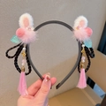 Cerchietto di Capodanno cinese rosa e nero con orecchie di peluche e lunghe nappe - Orecchie da Coniglio Rosa