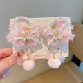 Barrettes papillon roses avec pompons doux et broderies pour petites filles - Papillon Rose & Perle