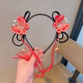Serre-tête rouge du Nouvel An chinois pour filles avec papillons et rubans de soie - Broderie Papillon Doré