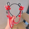 Serre-tête chinois traditionnel pour filles avec fleurs rouges, rubans et papillon - Papillon de Fleur