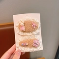 Set di due fermagli per capelli in peluche marrone per bambine con coniglio e fiocco - Stile Coniglio Stella (1-星星兔子)