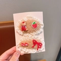 Set di fermagli per capelli in pile marrone con pizzo, orsetto e fragola - Stile Orso Fragola (4-草莓小熊)