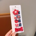 Barrettes à cheveux en denim bleu avec fraises et chats rouges pour petites filles - Chat en Robe Rouge