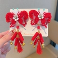Barrettes chinoises rouges pour filles avec nœuds, pompons, cloches et perles - Papillon Pétard Gland