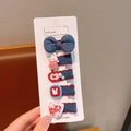 Lot de 5 barrettes bleues pour filles avec motifs cœur et lapin sur carte support - Lapin en Robe à Carreaux