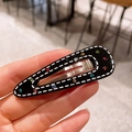 Fermaglio BB a goccia in acetato nero con strass colorati e cuciture decorative - Stile Goccia d'Acqua Nero (2-黑色-水滴夹)