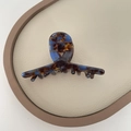 Classic blue and brown tortoiseshell acetate hair claw clip with Barrette La France gold print - Blue-Brown