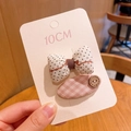 Set di fermaglio ovale a scacchi rosa e fiocco a pois su una scheda da 10cm - Bottone Ovale