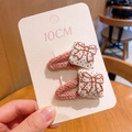 Barrettes à cheveux roses tricotées avec nœuds brodés marron et motifs à pois blancs - Nœud en Fil