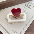 Elegant 6cm burgundy heart-shaped shark hair claw clip with golden metal grip - 3-Red Heart
