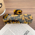 Grande pince à cheveux en acétate léopard avec inscription dorée Barrette La France - Écaille de Tortue Foncée