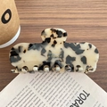 Grande pince à cheveux en acétate léopard ivoire avec inscription Barrette La France dorée - Écaille Claire