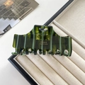 Dark green striped acetate claw clip with heart cutout and gold handmade lettering - Emerald Green