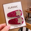 Coppia di fermagli per capelli rosa con stelle glitterate per bambine su carta - Rosa Rosso