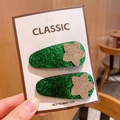 Barrettes à cheveux à paillettes vertes avec étoiles pour petites filles, lot de deux clips - Vert
