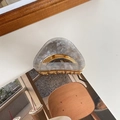 Molla per capelli in acetato con motivo marmo grigio e denti metallici dorati eleganti - Stile Semitondo / Grigio