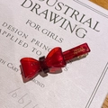 Fermaglio per capelli a fiocco rosso con scritte dorate France Handmade e clip a becco - Borgogna