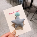 Pince à cheveux étoile mignonne en tissu bleu-gris avec détail pompon en maille menthe - Étoile Grise