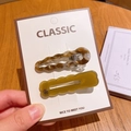 Lot de barrettes à cheveux ondulées marbrées et jaune olive mat sur carte classique - Jaune