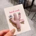 Pince à cheveux cactus rose pour filles en tissu tricoté avec une petite fleur grise - Cactus Rose