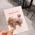Barrette à cheveux caniche rose avec paillettes dorées et nœud en dentelle fine - Chien Rose