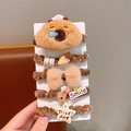 5-teiliges Set süße braune Plüsch-Haargummis mit Capybara, Bär und Schleife-Motiven - Schläfriges Wasserschwein