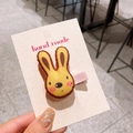 Pince à cheveux lapin jaune faite main en feutre avec attache en métal ruban rose - Lapin Jaune