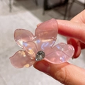 Pinza para el pelo con flor rosa nacarada y cristal brillante para peinados elegantes - Pequeño / Morado