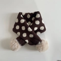 Sciarpa lavorata a maglia per bambini marrone a pois bianchi con morbidi pompon - Pois Caffè