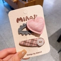 Pink heart and plaid hair clip set for girls on a gift display card with white buttons - Heart Lace Clip