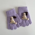Guanti in maglia lilla per bambini con una simpatica decorazione di cucciolo color crema - Coniglio Viola