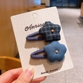 Ensemble de pinces à cheveux à fleurs en tissu à carreaux et bleu pour filles - 1-Bleu Rétro Barrette