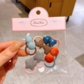 Cute Korean style hair tie set with plaid buttons and floral charms for girls - Multicolor