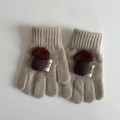 Beige knitted gloves for children featuring a 3D plush mushroom and elastic ribbed cuffs - Beige Mushroom