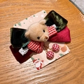 Christmas plush bear hair clip with velvet bow and bell detail on festive card - Christmas Stereoscopic Bear Hair Clip
