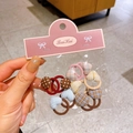 Set of 10 elastic hair ties with colorful plaid and polka dot button charms in a bag - 10 Pieces Set / 2-Mixed Color Series