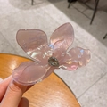 Pince à cheveux fleur rose nacrée avec cristal en forme de larme pour femme élégante - Grand / Rose