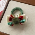Handmade Christmas hair clip with white knit bow and gold glitter reindeer antlers - Pompom Antler Hair Tie