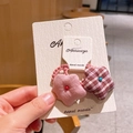 Élastiques à cheveux faits main en tissu fleuri rose et marron à carreaux pour filles - 7-Série Rose Élastique