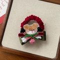Handmade Christmas bear hair tie with red velvet scrunchie and green bow detail - Plush Bear Scrunchie