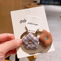 Lot de chouchous fleurs faits main en tissu à carreaux bleu et marron sur carte support - 8-Série Café Élastique