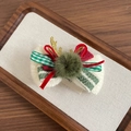Handmade Christmas hair clip with red velvet bow and golden reindeer antlers decor - Pompom Antler Hair Clip
