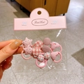 Pink checkered hair ties for girls with cute fabric buttons and heart embroidery set - 10 Pieces Set / Pink Series