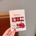 Handgefertigte rot karierte Haarspangen mit My Melody Puppe und weißer Schleife Detail - Roter Hut Kaninchen Stil