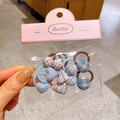 Plaid flower button elastic hair ties set for girls in cute pink blue and gray colors - 10 Pieces Set / 8-Blue Series
