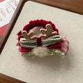 Christmas reindeer horn hair clip with red velvet bow and green ribbon on rustic background - Bow Knot Antler Hair Tie