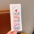 Lindo juego de 5 pinzas para el cabello con lazo a cuadros morados y conejo de peluche - Morado
