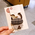 Élastique à cheveux gland fait main avec tissu à carreaux marron et velours côtelé - Tasse de Thé au Lait