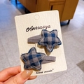 Set di due fermagli per capelli a forma di stella in tessuto scozzese blu-grigio cucito - Pentagramma a Quadretti