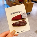 Handmade red fabric bow and plaid hair clip set for girls on a display card - Plaid Rabbit Style